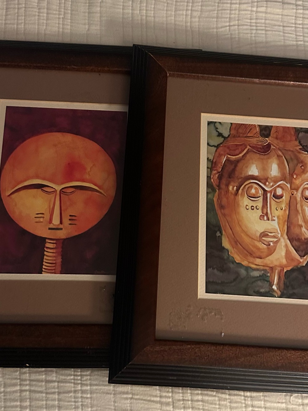 Framed Tribal Mask Art Prints in Brown and Orange - Set of 2